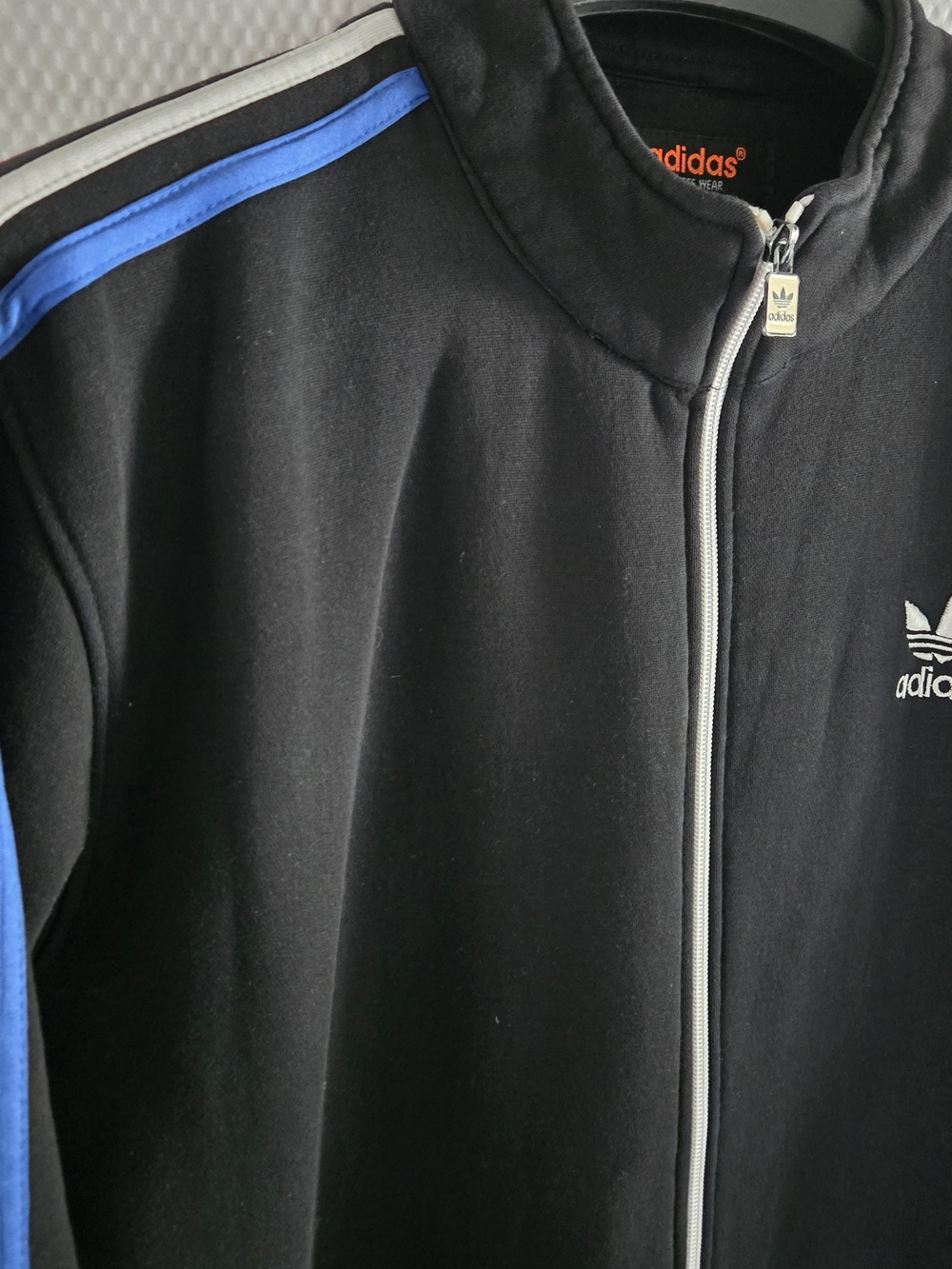 Adidas Black Track Jacket with Blue & Red Stripe Detailing - Picture 7 of 14